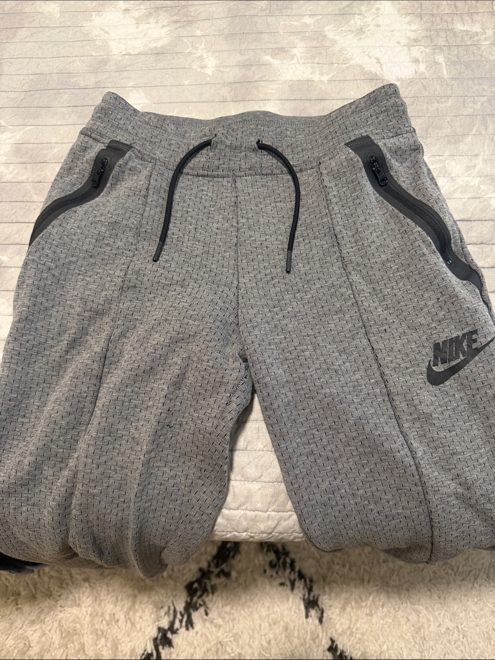 Nike Kids Gray Waffle Knit Joggers with Black Accents